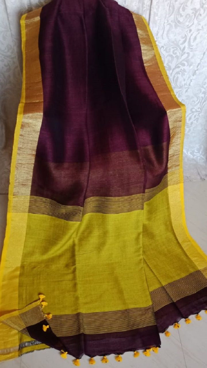 Pure Linen By Linen Plain Saree With Blouse