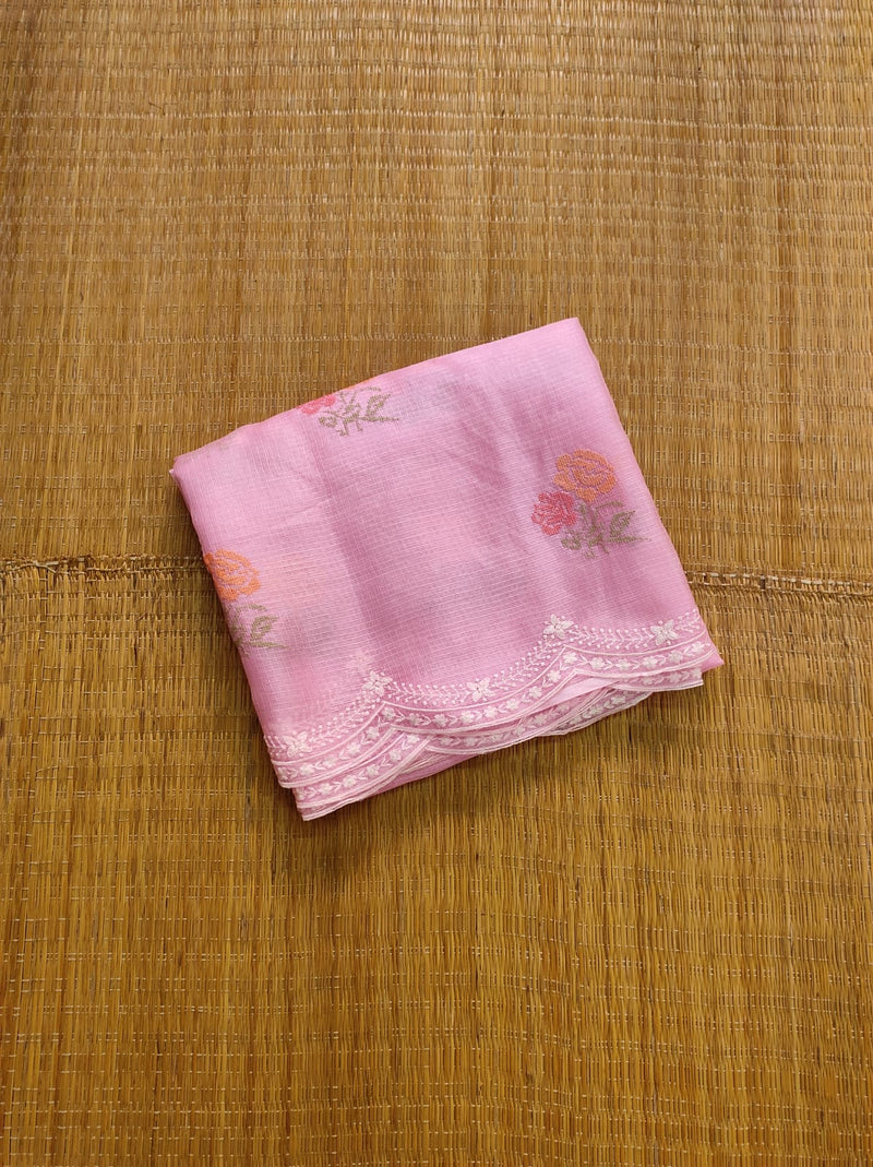 Pure Banarsi Tussar Silk Kota Embroidery Cutwork With Buta Work Saree .