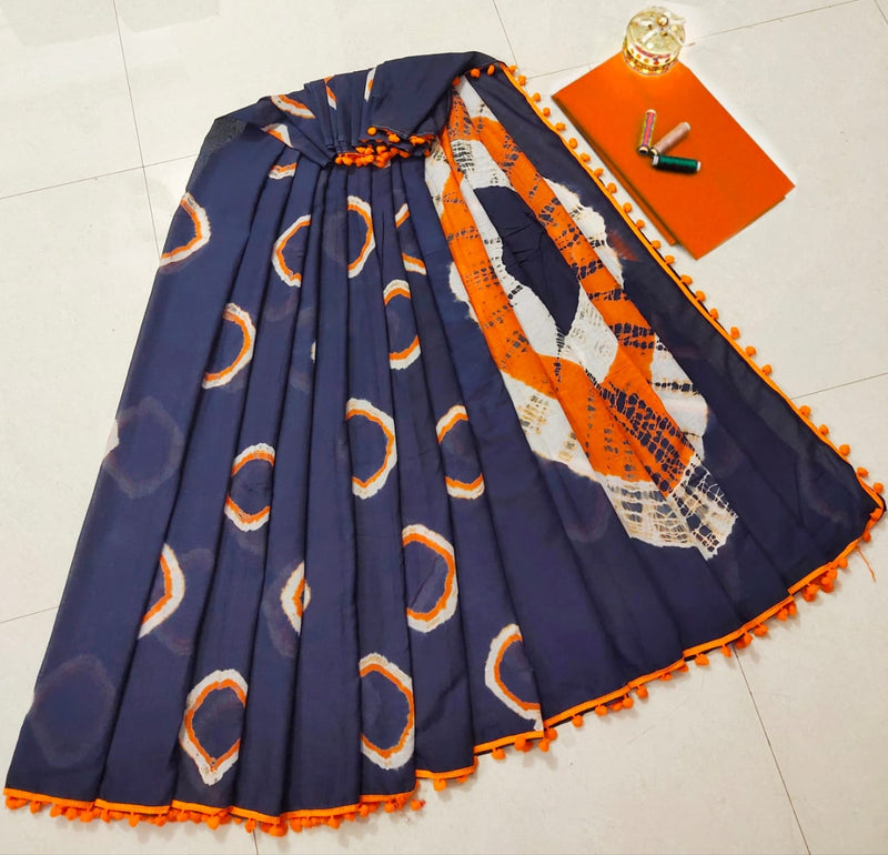 Pure Hand Block Cotton Sarees With Blouse