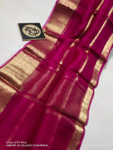 Semi Kora Organza Zari Stripe Silk Saree With Blouse