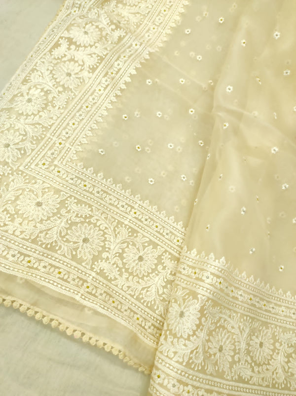 Pure Organza Silk Embroidery Buti Work Border Saree .