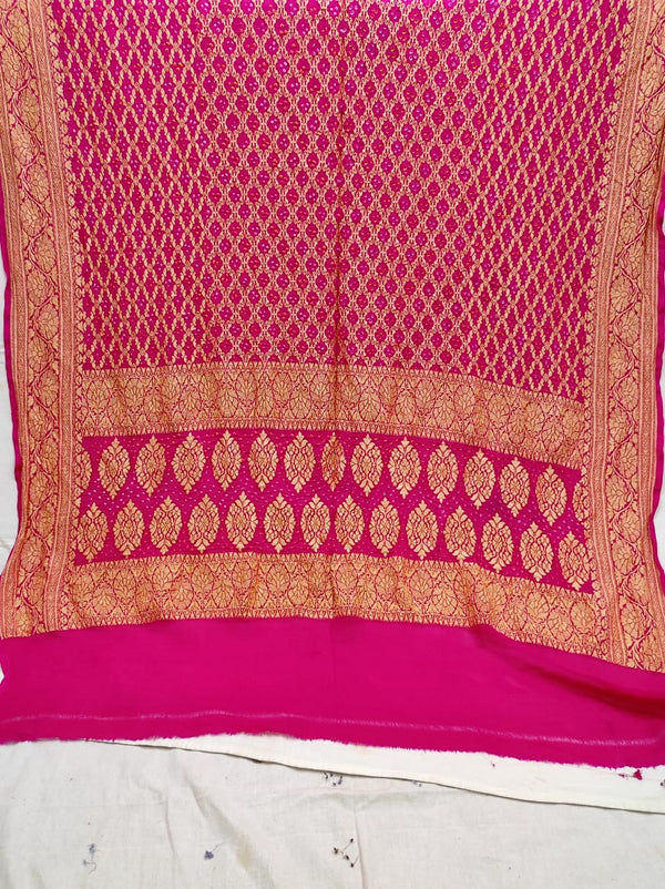 Pure Banarasi Handloom Khaddi Georgette Bandhani Dupatta