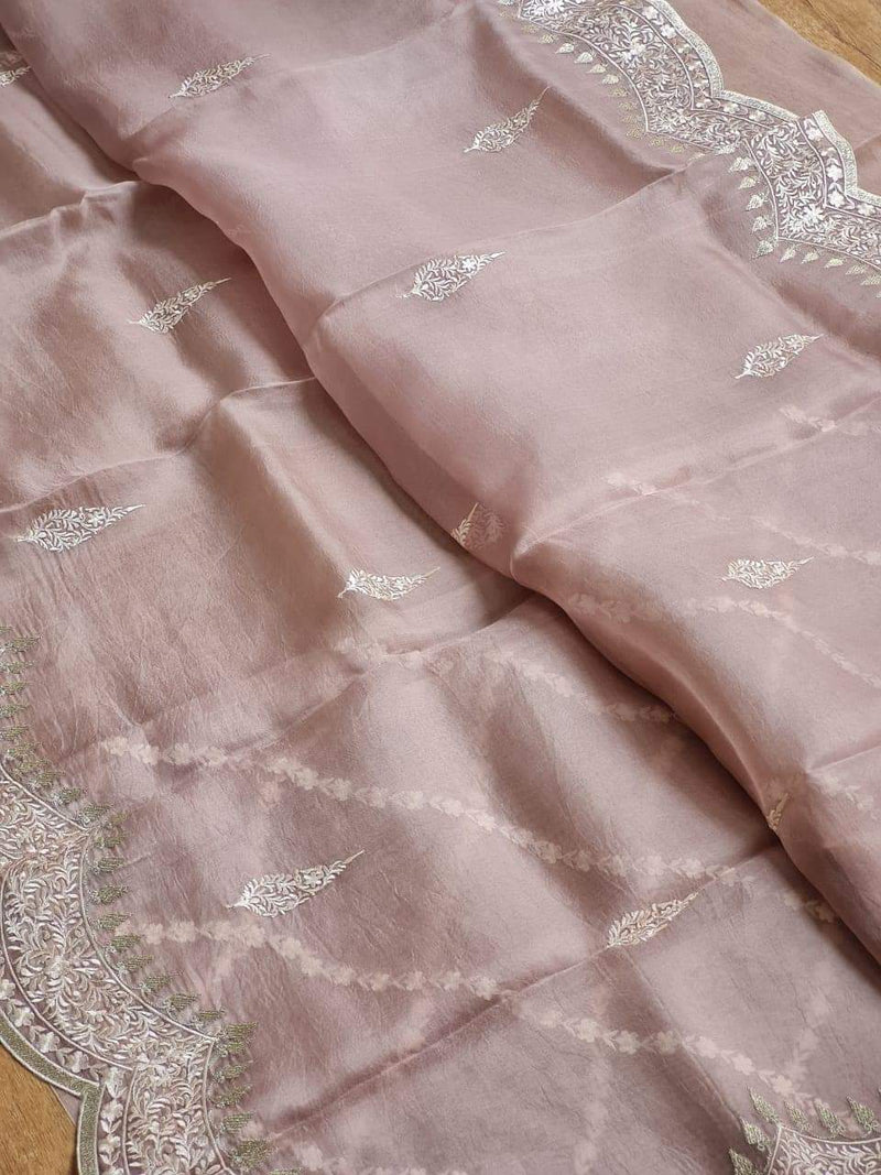 Pure kora Organza Silk Saree With Embroidery Work