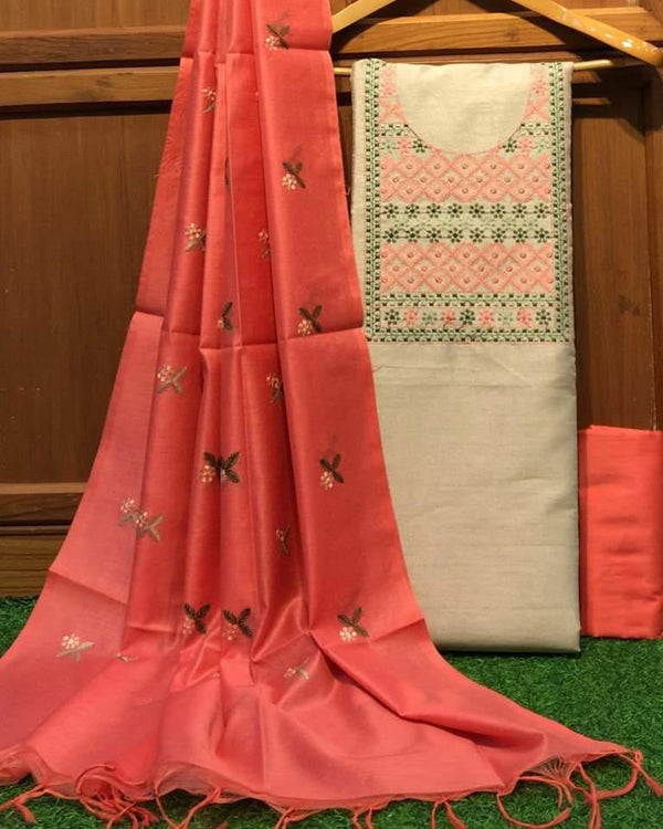 Pure Cotton Hand Embroidered Unstitched With Dupatta