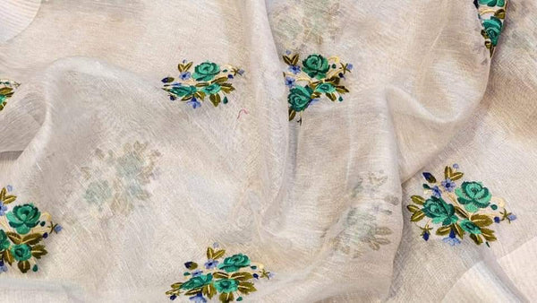 Pure Tissue Linen Saree With Hand Embroidery