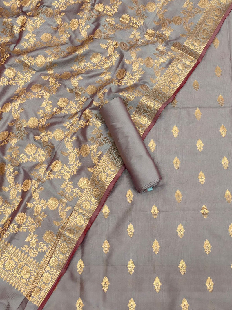 Pure Banarasi Flora Double Zari Weaved Silk Unstitched Suit With Banarasi Silk Dupatta .