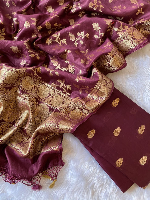 Pure Banarasi Chanderi Silk Buti Unstitched Suit With Chanderi Zari Dupatta