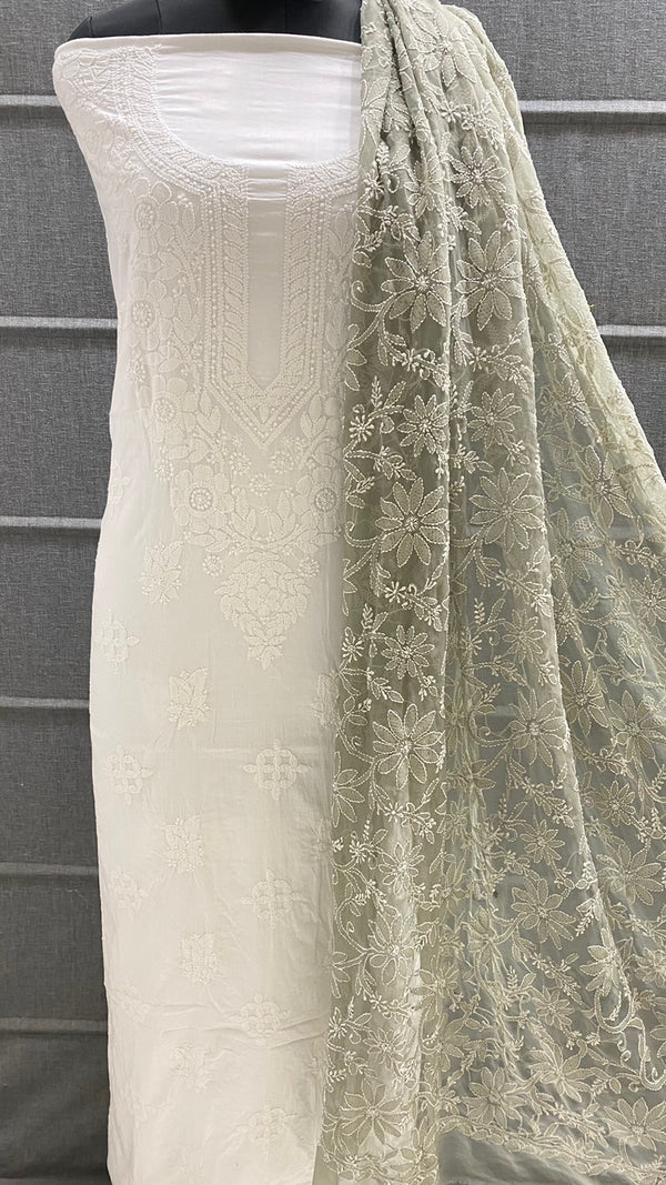 Pure MulMul Cotton Chikankari Unstitched Suit Chikankari Hand Embroidery Jaal Dupatta