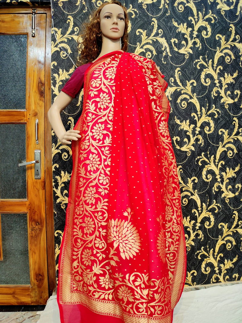 Pure Banarasi Handloom Khaddi Georgette Silk Dupatta With Heavy Zari Work ( Length-2.5 Meter )