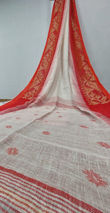 Jamdani Linen By Linen Yarn made saree With Ikkat weaving