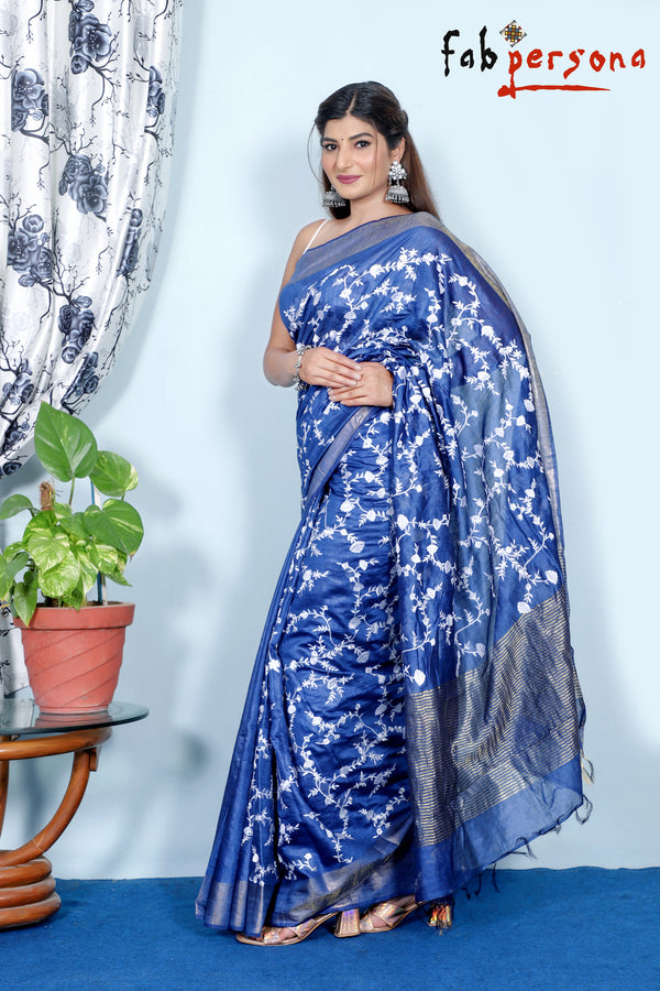 Pure Linen silk Saree Embroidery Work.( length- 6.3 meter )