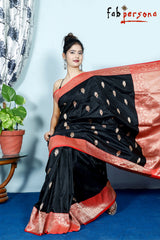 Black Color Pure Katan Silk Saree With Antique Zari Work ( Silk Mark Certified)