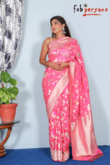 Peach Color Pure Khaddi Georgette Saree with Full jaal and meenakari work