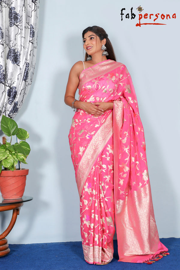 Peach Color Pure Khaddi Georgette Saree with Full jaal and meenakari work