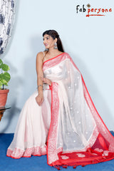 Pure Khaddi Chiffon Georgette Saree with Silver Zari Weaving blouse  ( length- 6.3 meter )