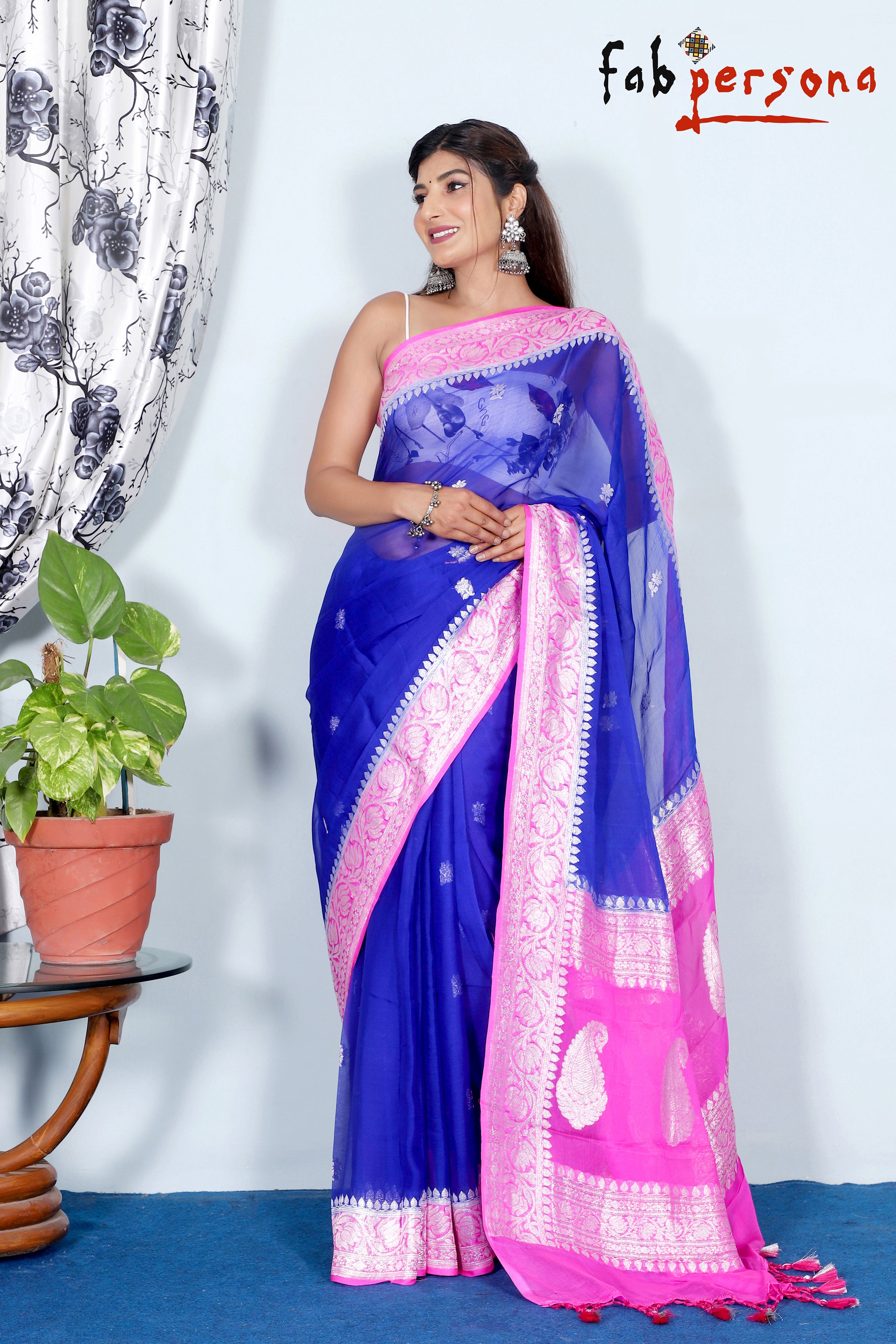 Rama Blue & Multi Coloured Gold Zari Weaving with Rich Pallu & Meenaka –  Royskart