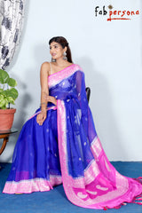 Pure Hand loom  Khaddi Chiffon Georgette Saree with Silver Zari Weaving blouse  ( length- 6.3 meter )