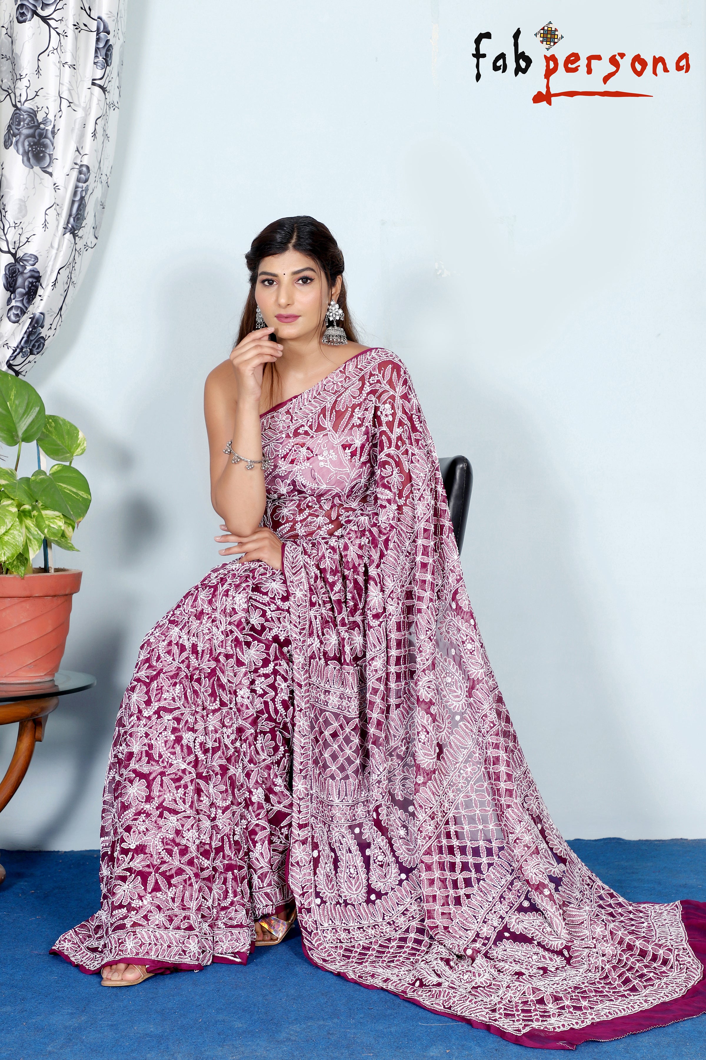 Buy Satrani Pink & Navy Blue Pure Chiffon Printed Saree - Sarees for Women  10322773 | Myntra - Price History