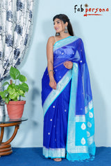 Pure Hand loom  Khaddi Georgette Saree with Silver Zari Weaving blouse  ( length- 6.3 meter )