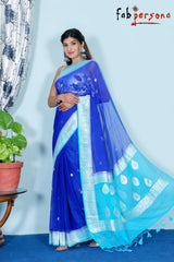 Pure Hand loom  Khaddi Georgette Saree with Silver Zari Weaving blouse  ( length- 6.3 meter )