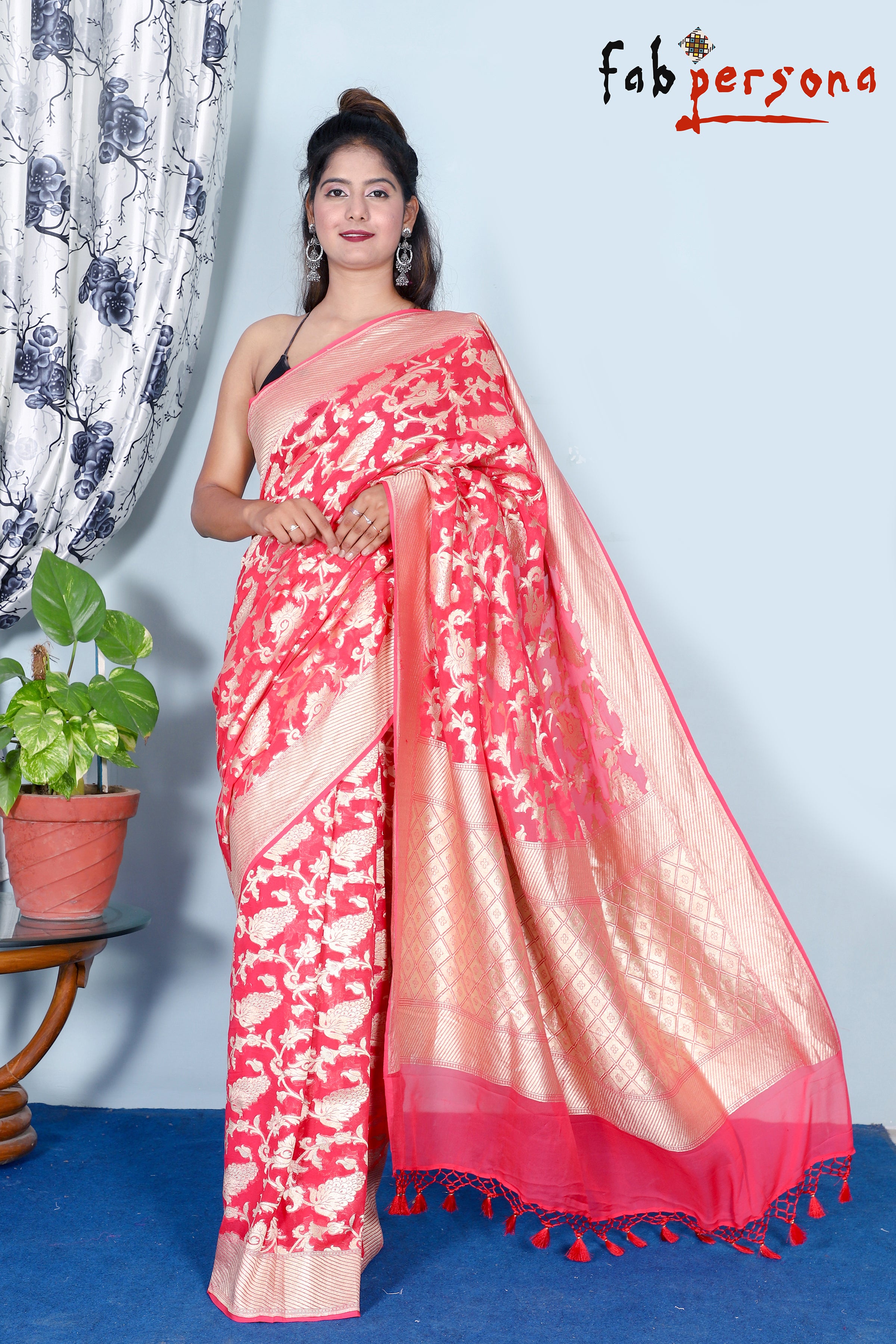 Red Banarasi Handloom Pure Khaddi Georgette Saree - Aura Benaras