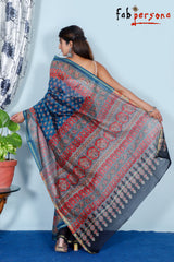 Pure Cotton Silk Azrak Saree With kalamkari Work With Blouse