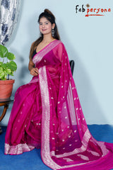 Pure Hand loom  Khaddi Chiffon Georgette Saree with Silver Zari Weaving blouse  ( length- 6.3 meter )