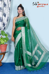 Pure Hand loom  Khaddi Chiffon Georgette Saree with Silver Zari Weaving blouse  ( length- 6.3 meter )