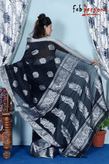 Pure Hand loom  Khaddi Chiffon Georgette Saree with Silver Zari Weaving blouse  ( length- 6.3 meter )