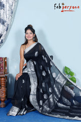 Pure Hand loom  Khaddi Chiffon Georgette Saree with Silver Zari Weaving blouse  ( length- 6.3 meter )