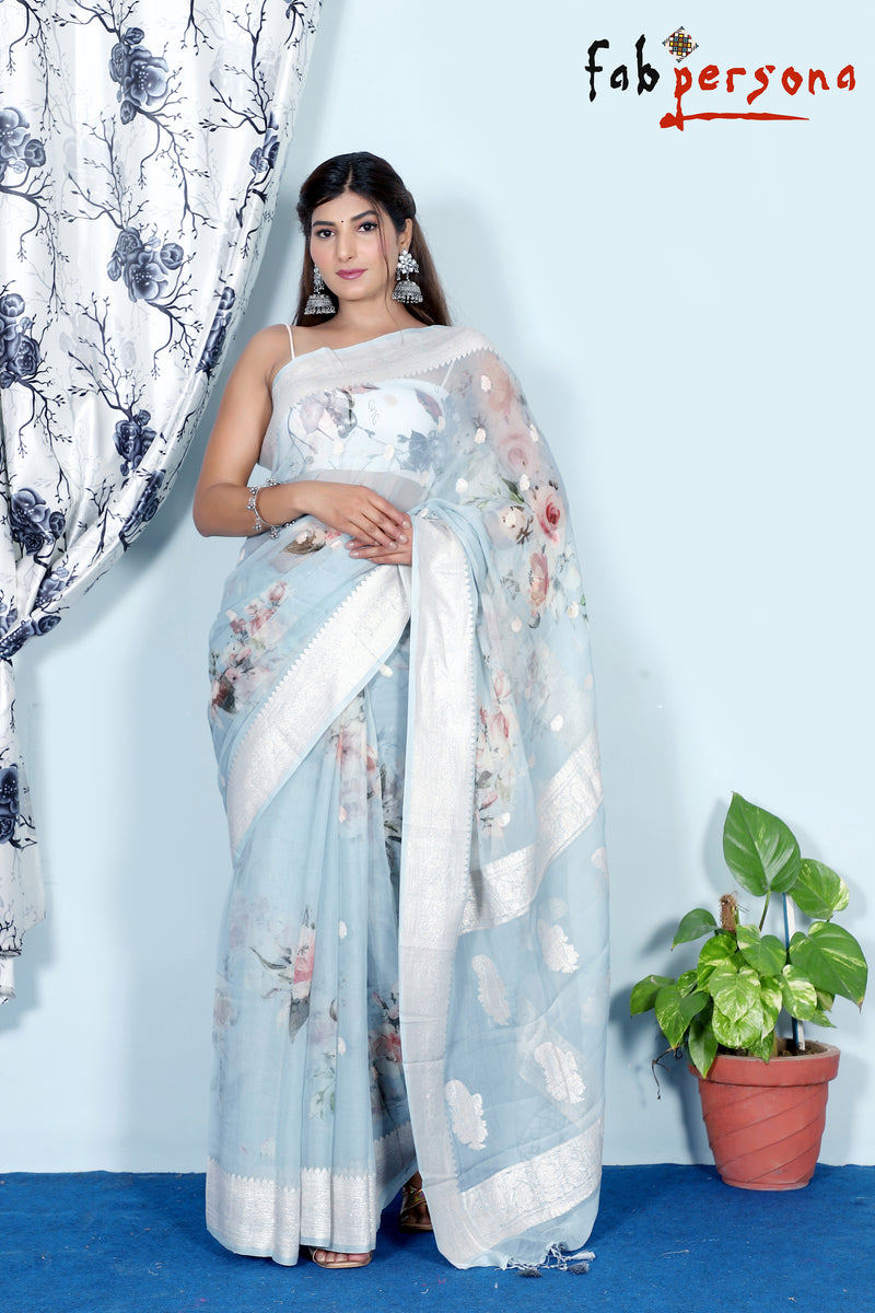 Pure Khaddi Georgette Digital Print Saree With Silk Mark Certificate  ( length- 6.3 meter )