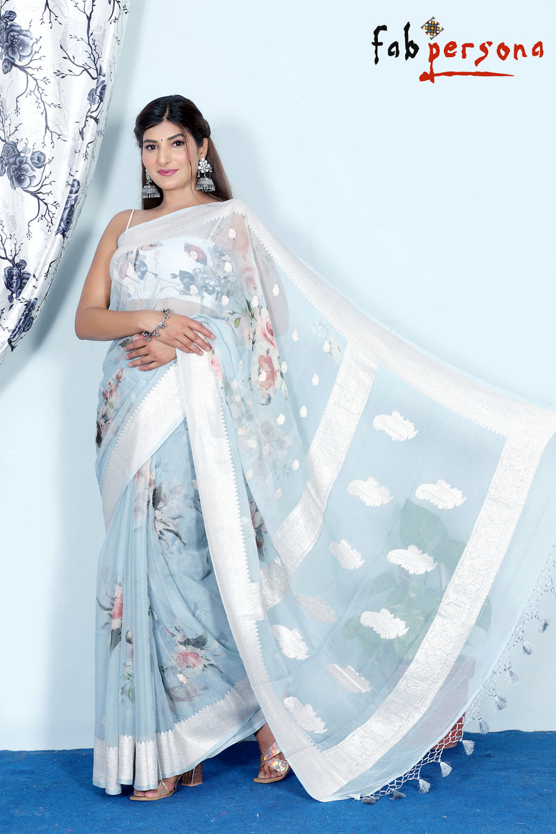 Pure Khaddi Georgette Digital Print Saree With Silk Mark Certificate  ( length- 6.3 meter )