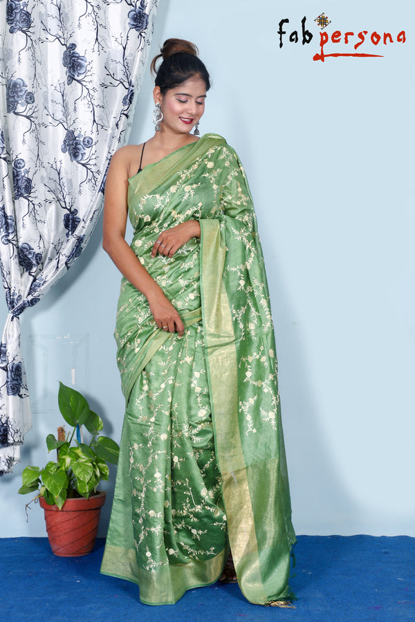 Pure Linen silk Saree Embroidery Work.( length- 6.3 meter )