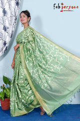 Pure Linen silk Saree Embroidery Work.( length- 6.3 meter )