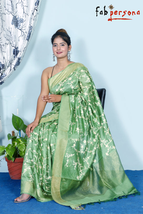 Pure Linen silk Saree Embroidery Work.( length- 6.3 meter )