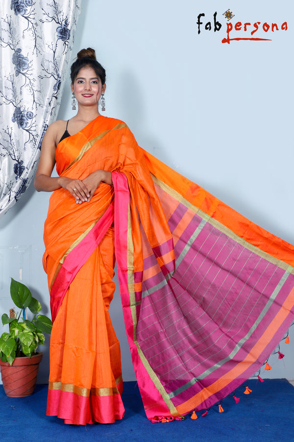 Silk Cotton Handloom Silver Maheswari Design Saree With Jacquard Border  ( length- 6.3 meter )