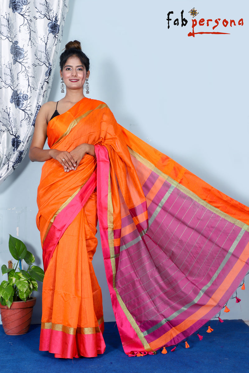 Silk Cotton Handloom Silver Maheswari Design Saree With Jacquard Border  ( length- 6.3 meter )