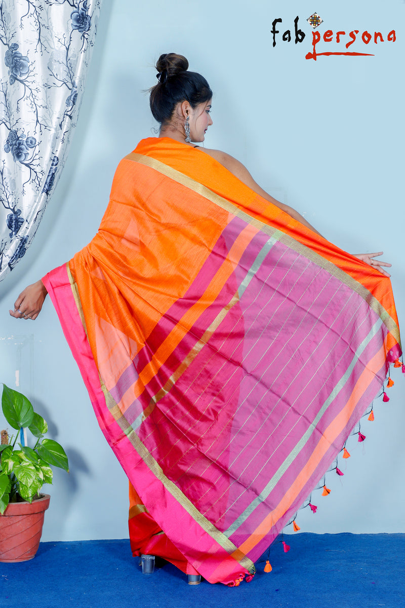 Silk Cotton Handloom Silver Maheswari Design Saree With Jacquard Border  ( length- 6.3 meter )