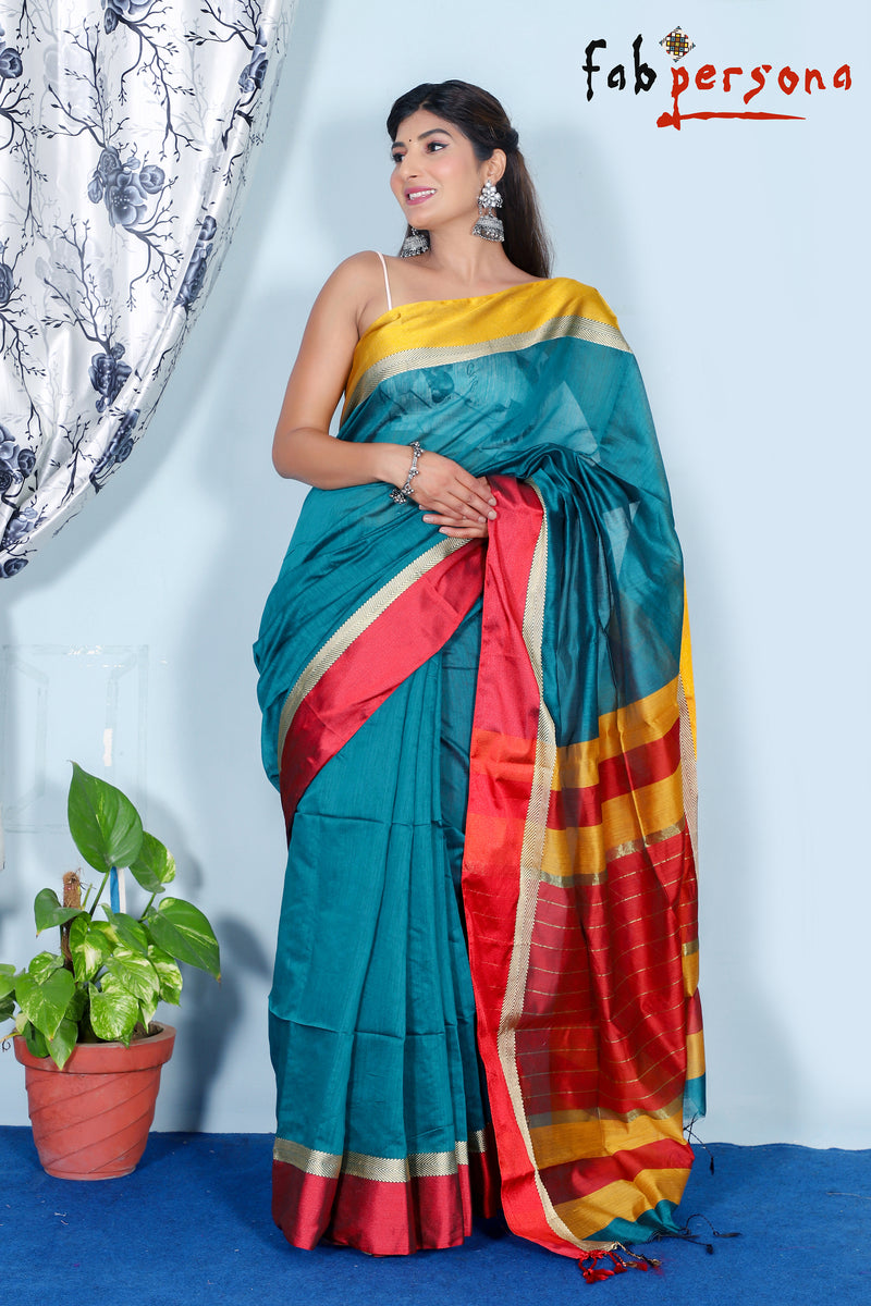 Silk Cotton Handloom Silver Maheswari Design Saree With Jacquard Border  ( length- 6.3 meter )