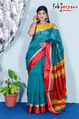 Silk Cotton Handloom Silver Maheswari Design Saree With Jacquard Border  ( length- 6.3 meter )