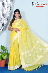 Pure Hand loom  Khaddi Chiffon Georgette Saree with Silver Zari Weaving blouse  ( length- 6.3 meter )