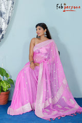 Pure Hand loom  Khaddi Chiffon Georgette Saree with Silver Zari Weaving blouse  ( length- 6.3 meter )