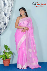 Pure Hand loom  Khaddi Chiffon Georgette Saree with Silver Zari Weaving blouse  ( length- 6.3 meter )