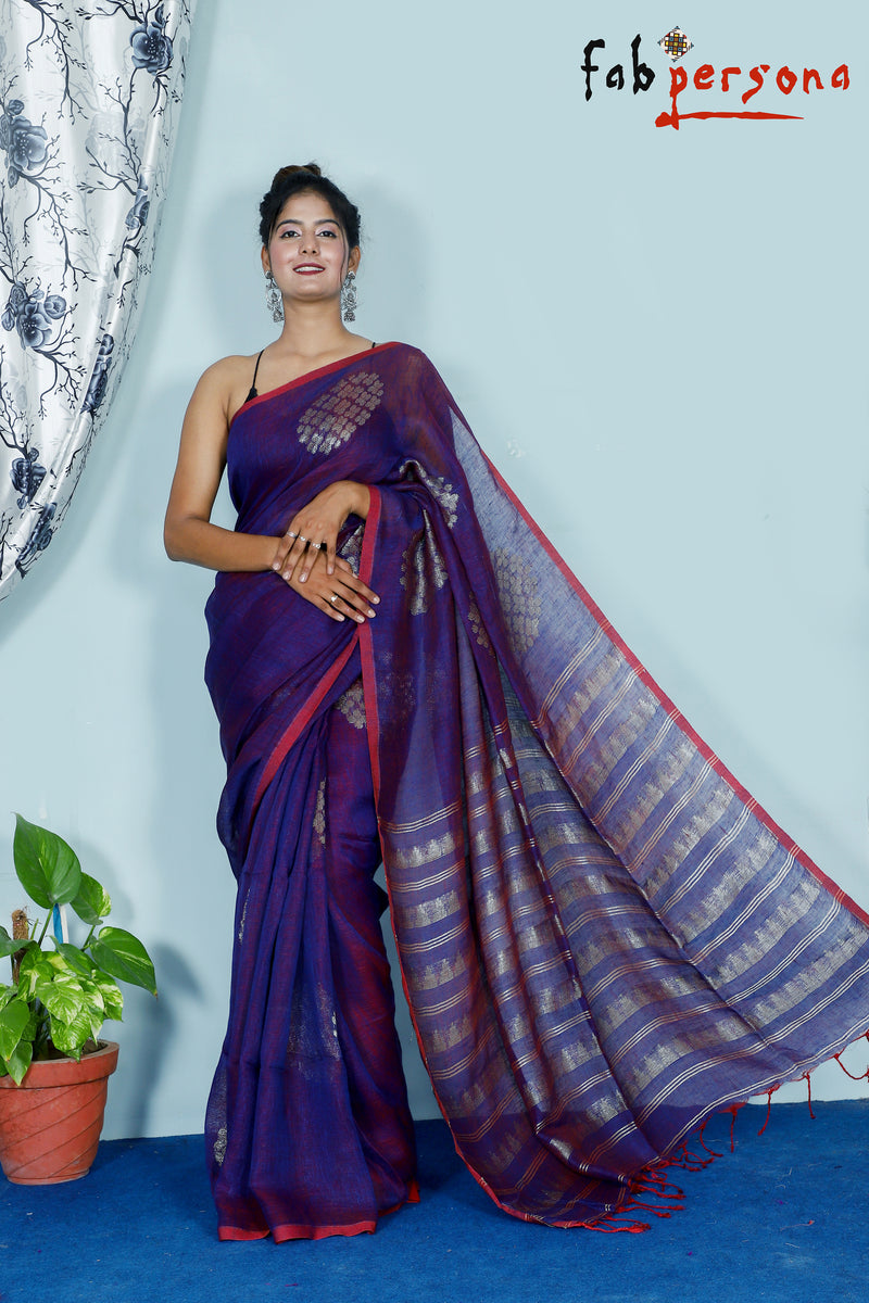 Jamdani Linen By Linen Yarn made saree With Hand weaving