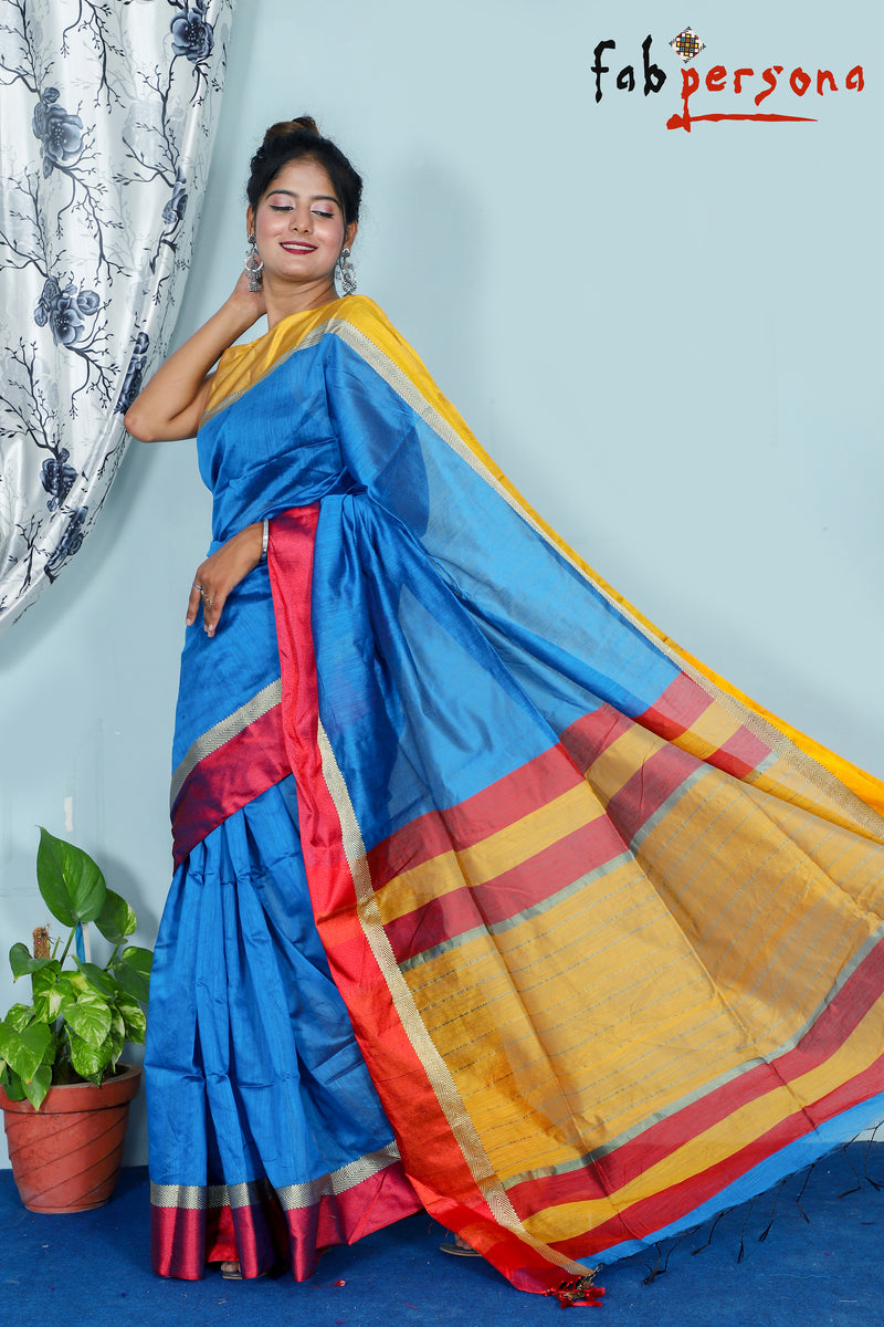 Silk Cotton Handloom Silver Maheswari Design Saree With Jacquard Border  ( length- 6.3 meter )