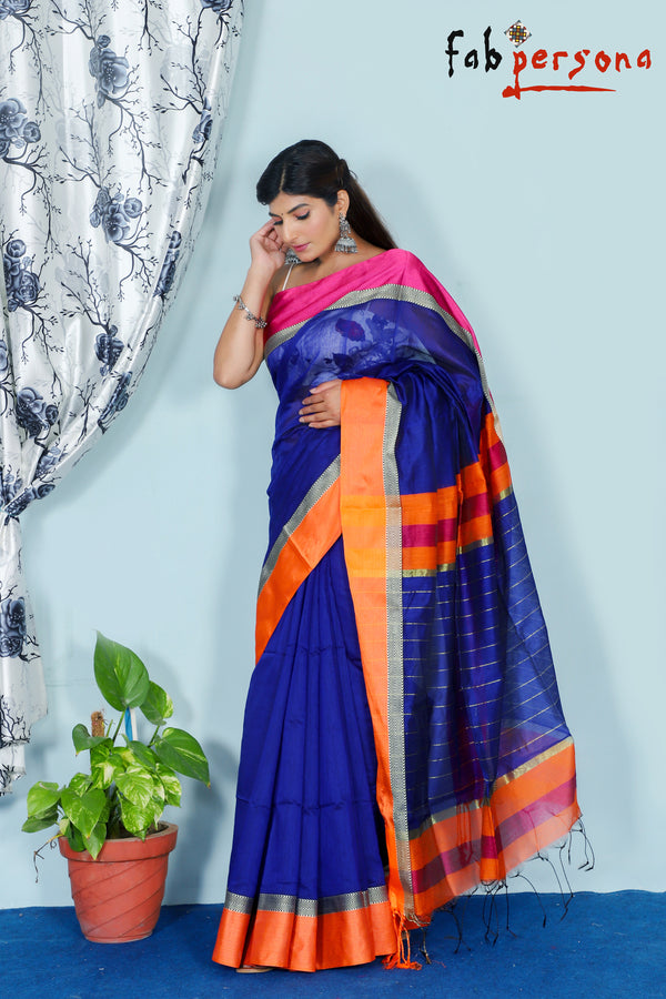 Silk Cotton Handloom Silver Maheswari Design Saree With Jacquard Border  ( length- 6.3 meter )