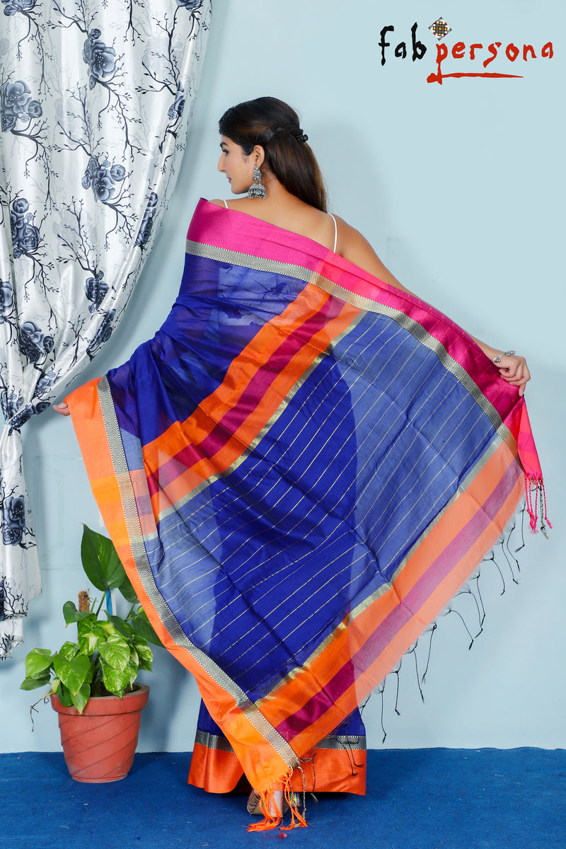 Silk Cotton Handloom Silver Maheswari Design Saree With Jacquard Border  ( length- 6.3 meter )