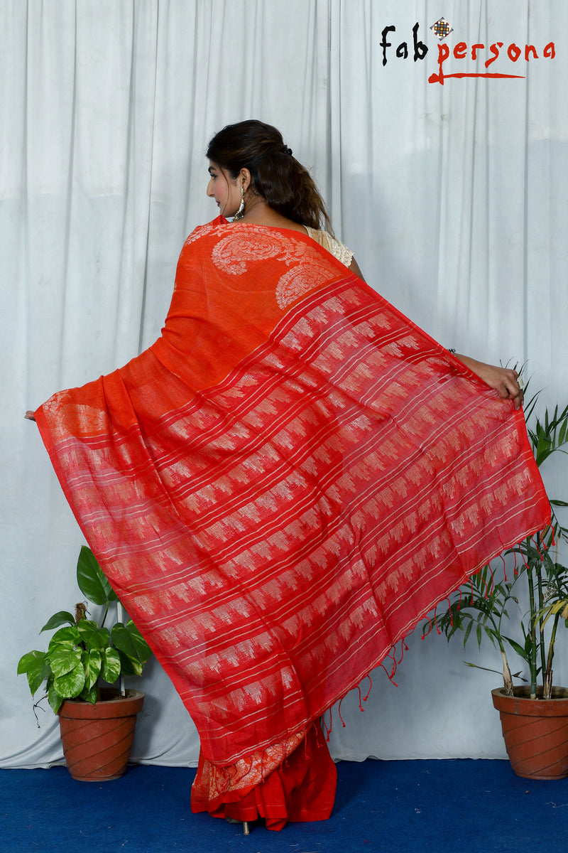 Pure Hand Woven Linen Cotton Jamdani Weaving Saree With Blouse