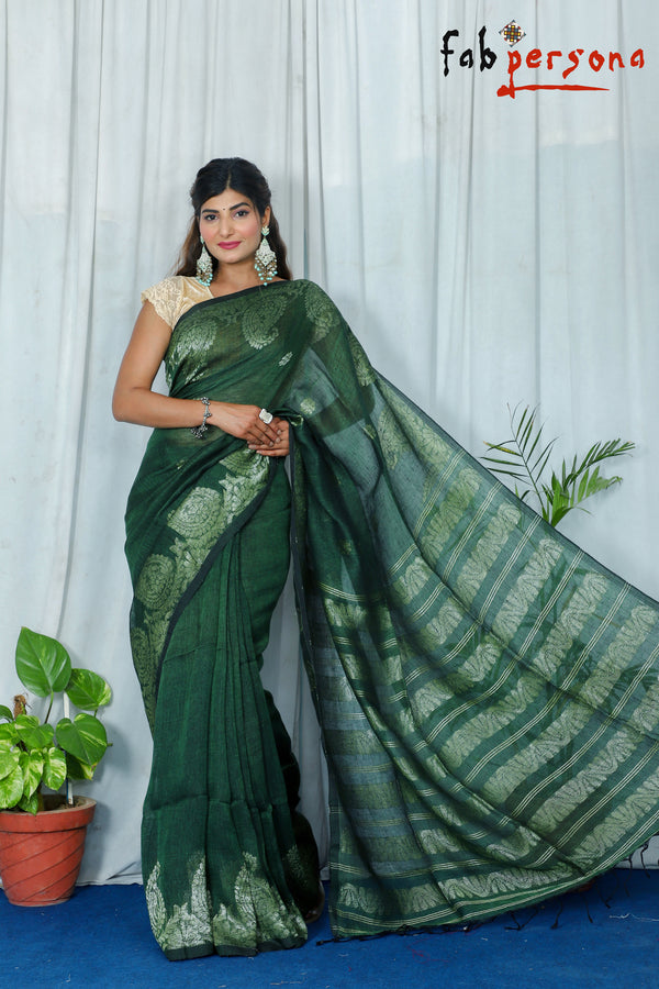 Jamdani Linen By Linen Yarn Made Saree With Hand weaving