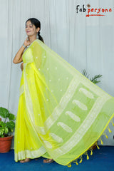 Pure Hand loom  Khaddi Chiffon Georgette Saree with Silver Zari Weaving blouse  ( length- 6.3 meter )